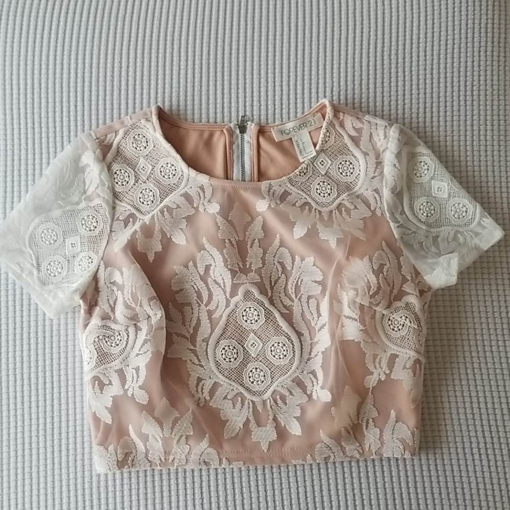 Forever 21 White Lace Crop Top